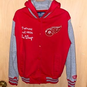 DETROIT RED WINGS RETRO HOODED SNAP UP JACKET